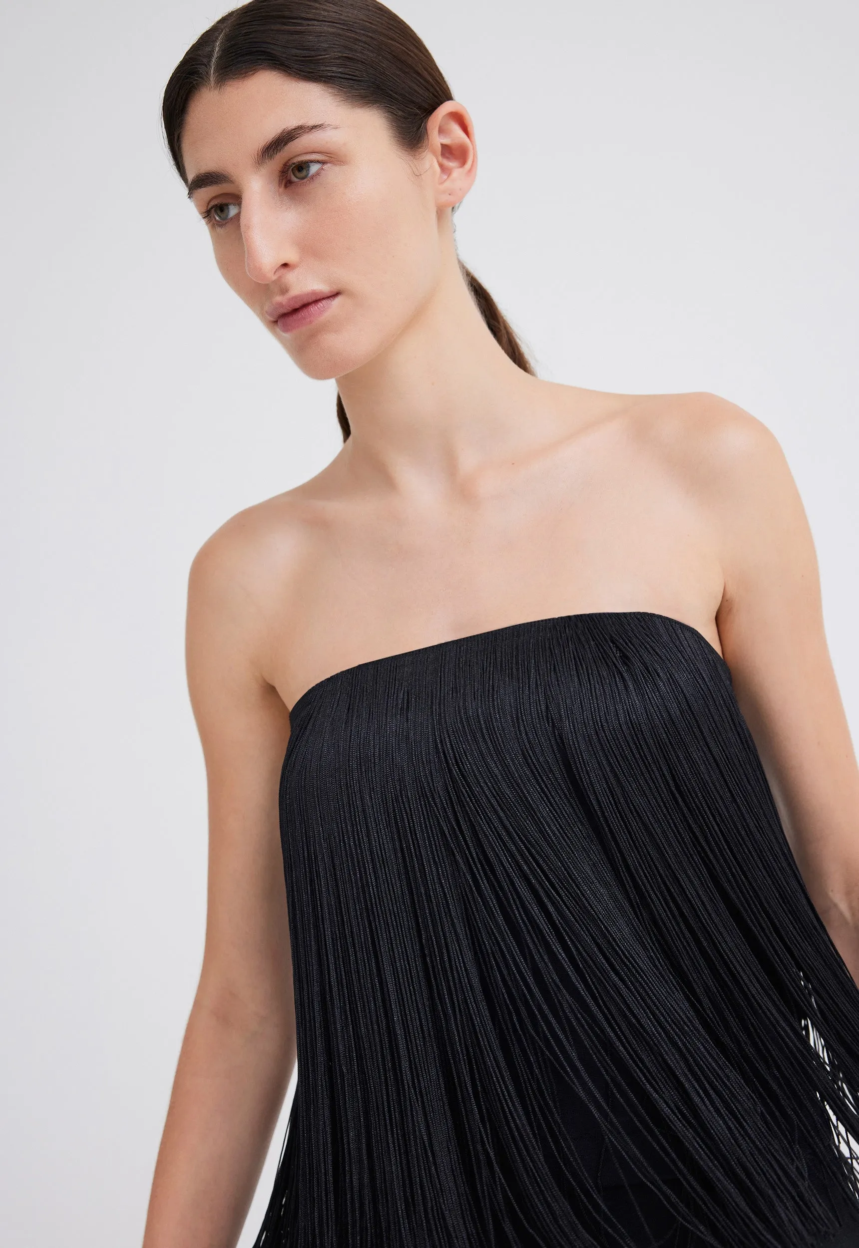 Encore Strapless Fringe Top - Black