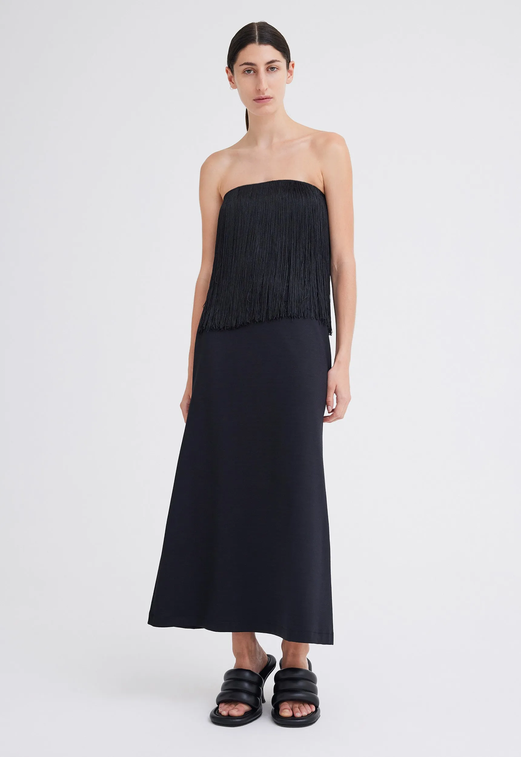 Encore Strapless Fringe Top - Black