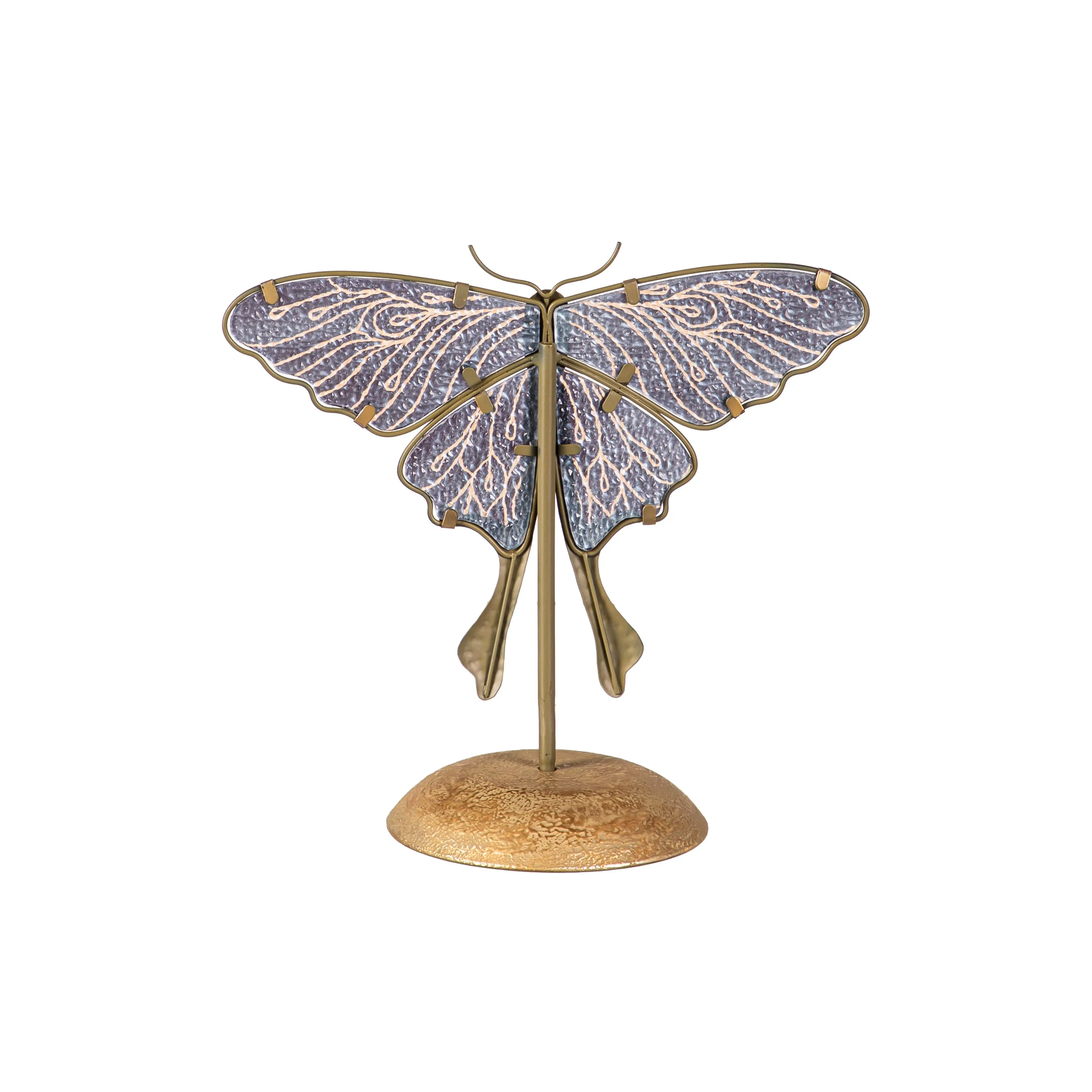 Evergreen Statuary,10" Glass Luna Moth Statue, Black,12x6x10.5 Inches