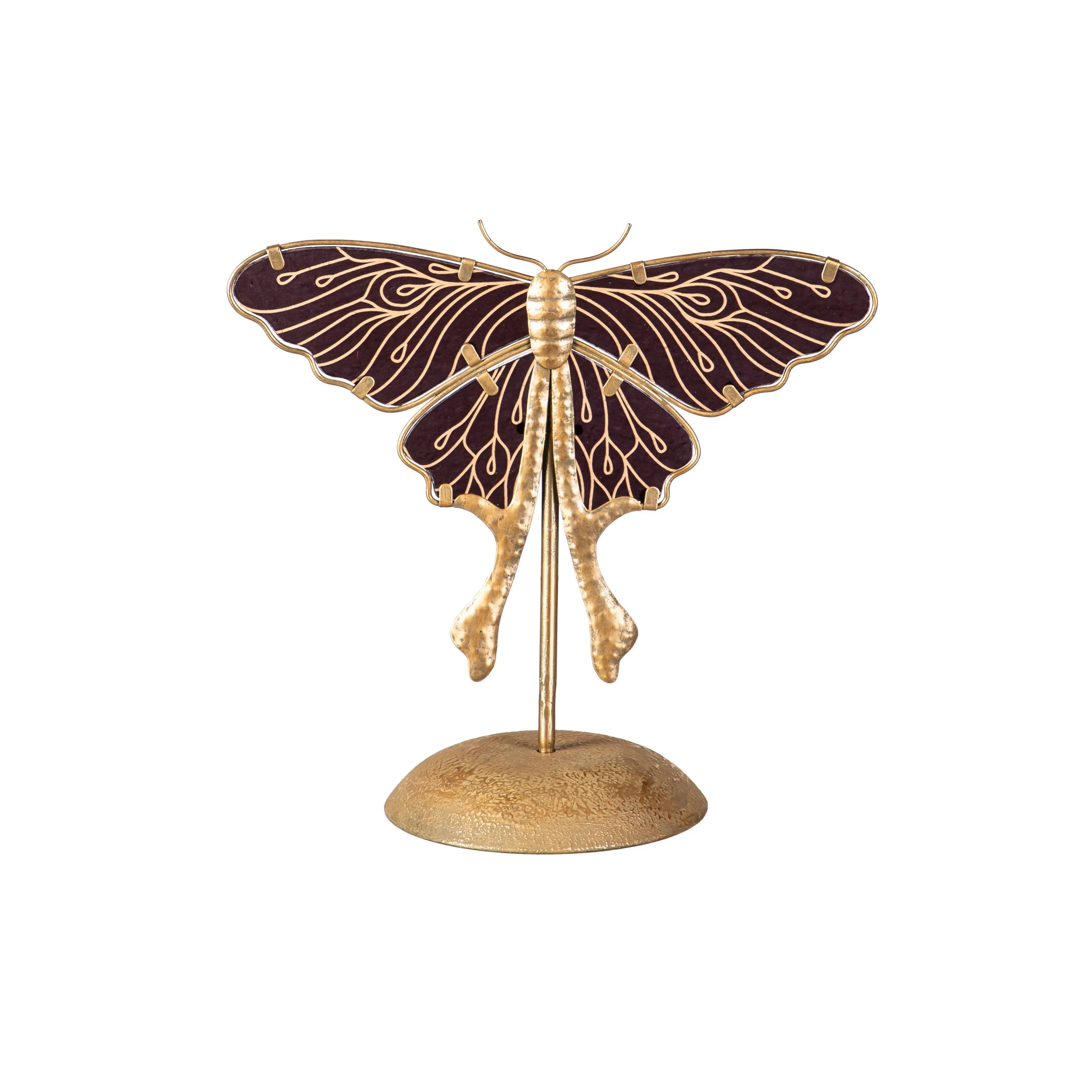 Evergreen Statuary,10" Glass Luna Moth Statue, Black,12x6x10.5 Inches