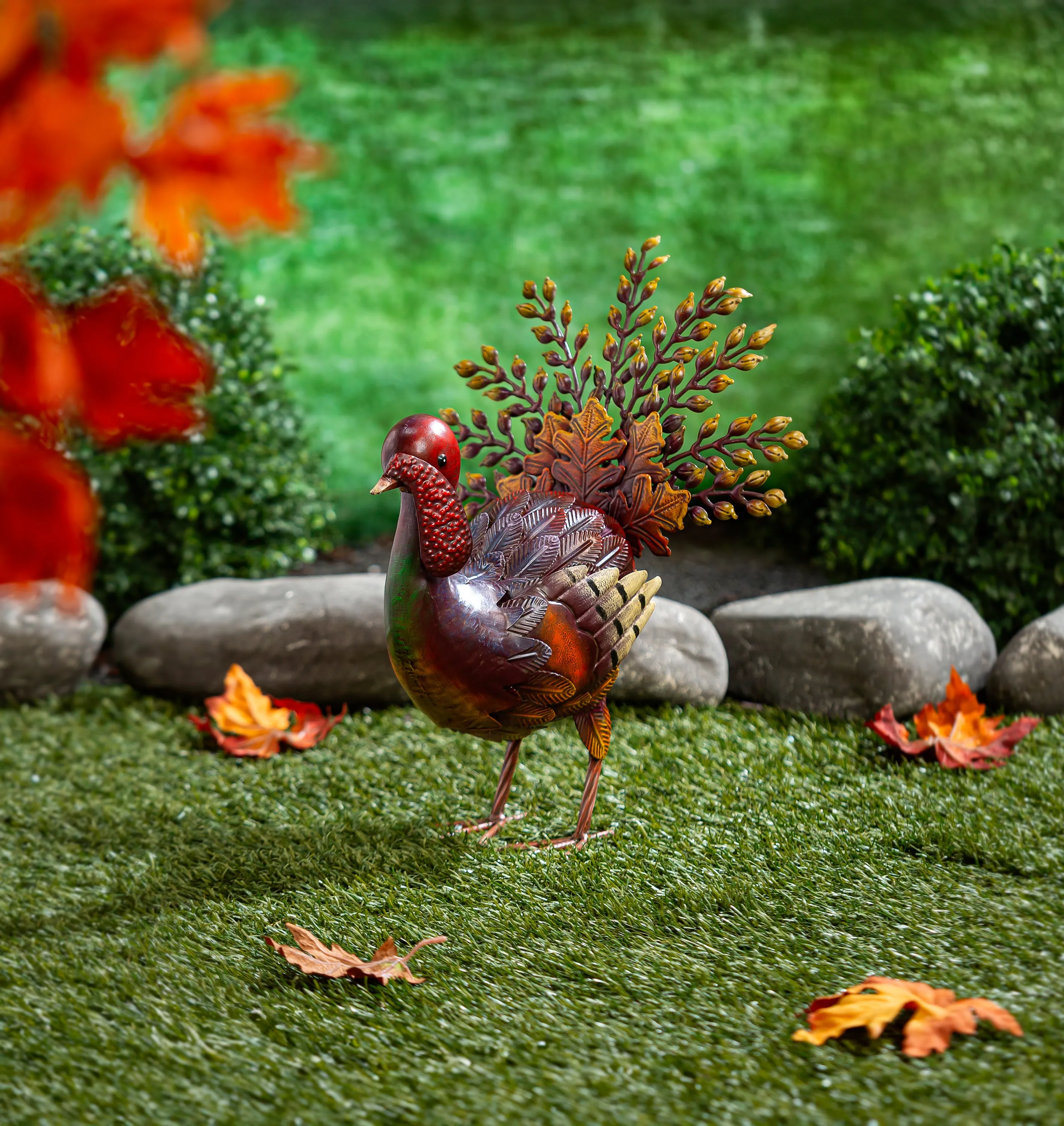 Evergreen Statuary,Metal Turkey Statuary,13.77x13.38x17.32 Inches