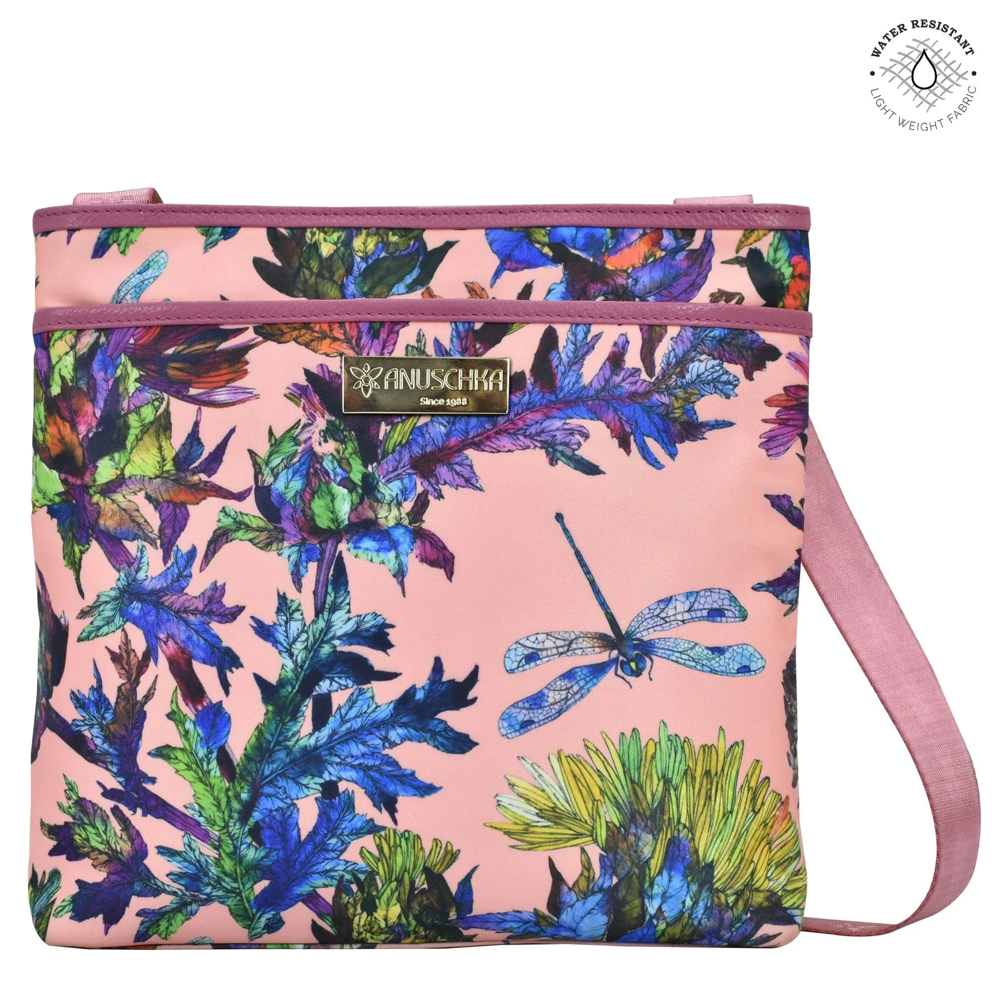 Fabric with Leather Trim Crossbody with Slip Pocket - 12017