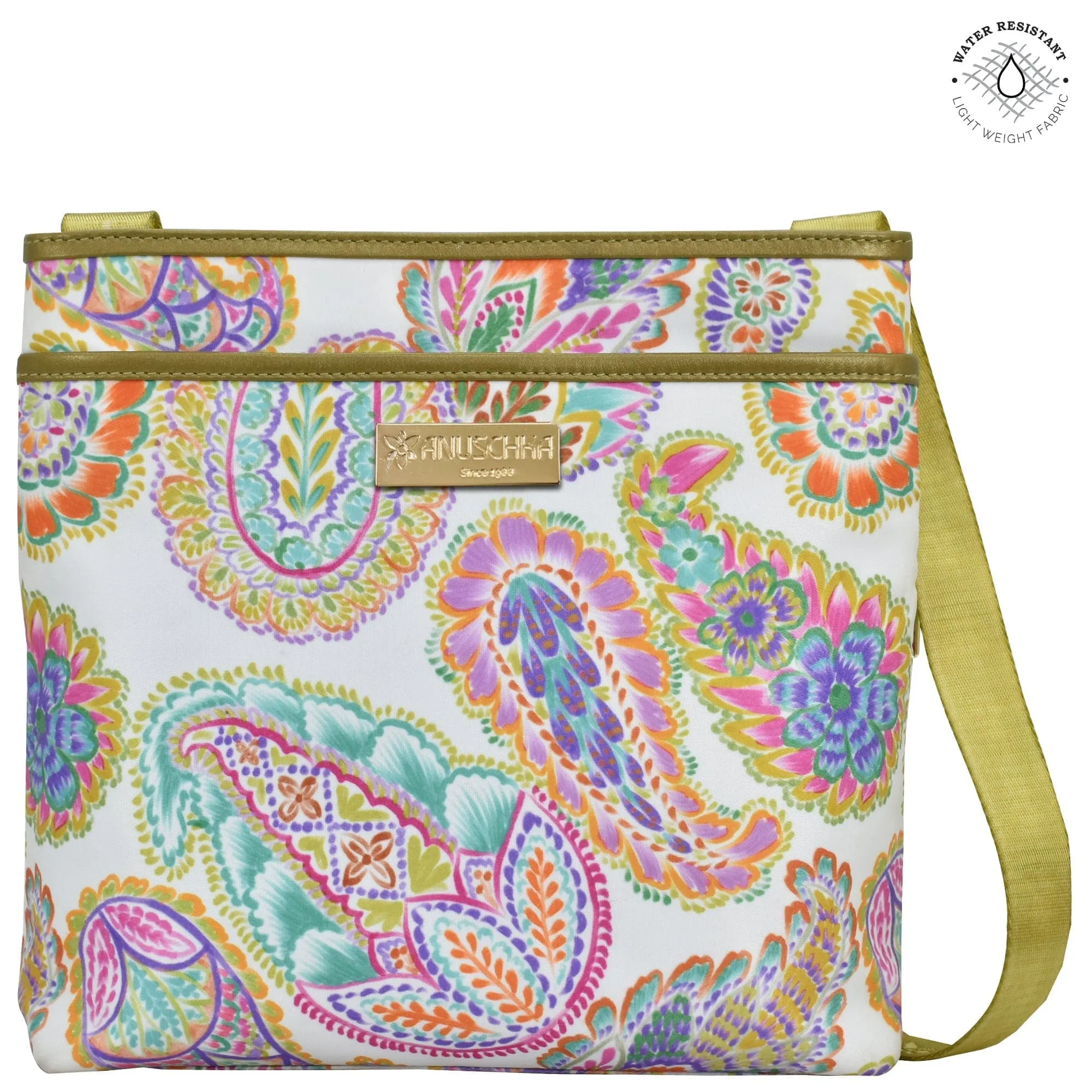Fabric with Leather Trim Crossbody with Slip Pocket - 12017