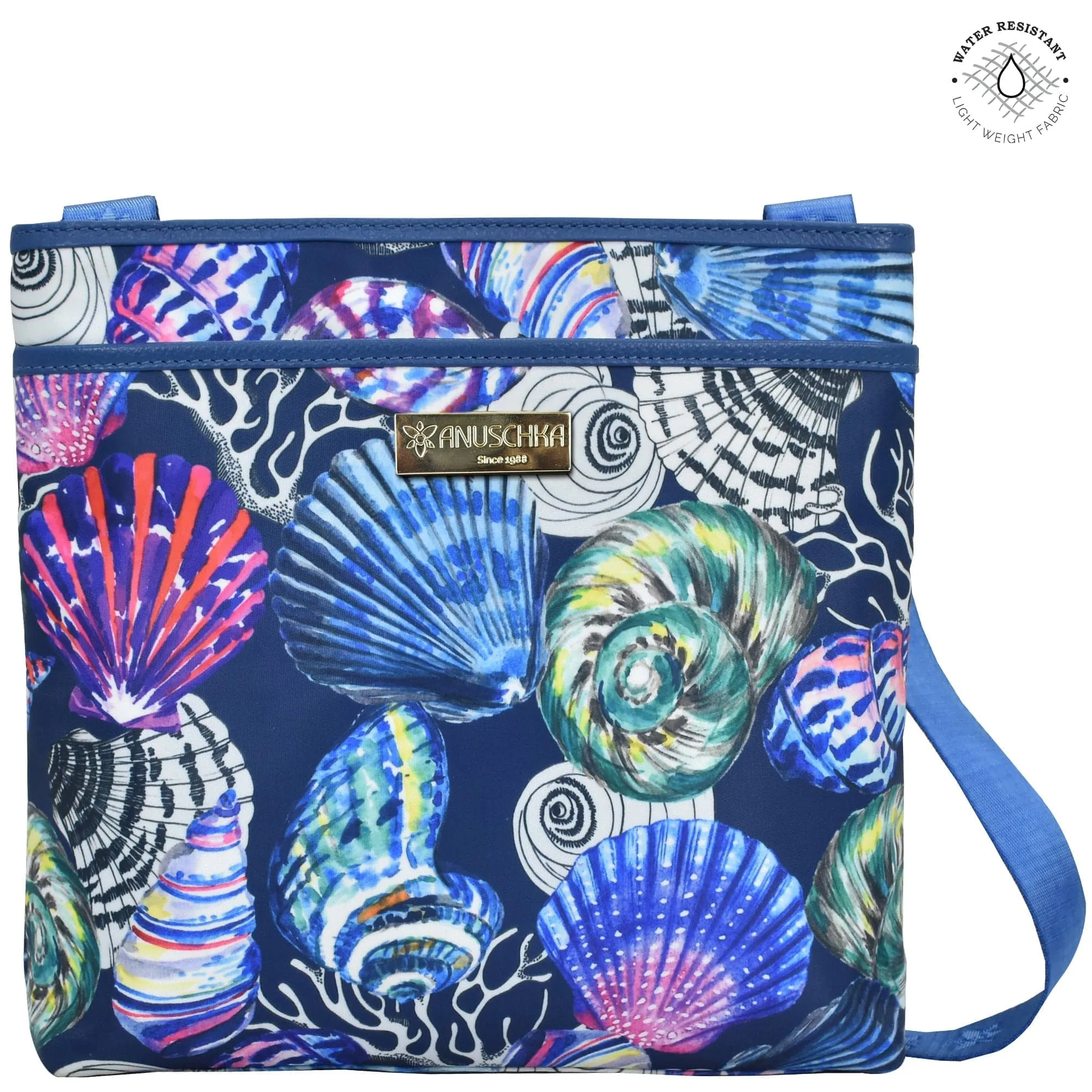 Fabric with Leather Trim Crossbody with Slip Pocket - 12017