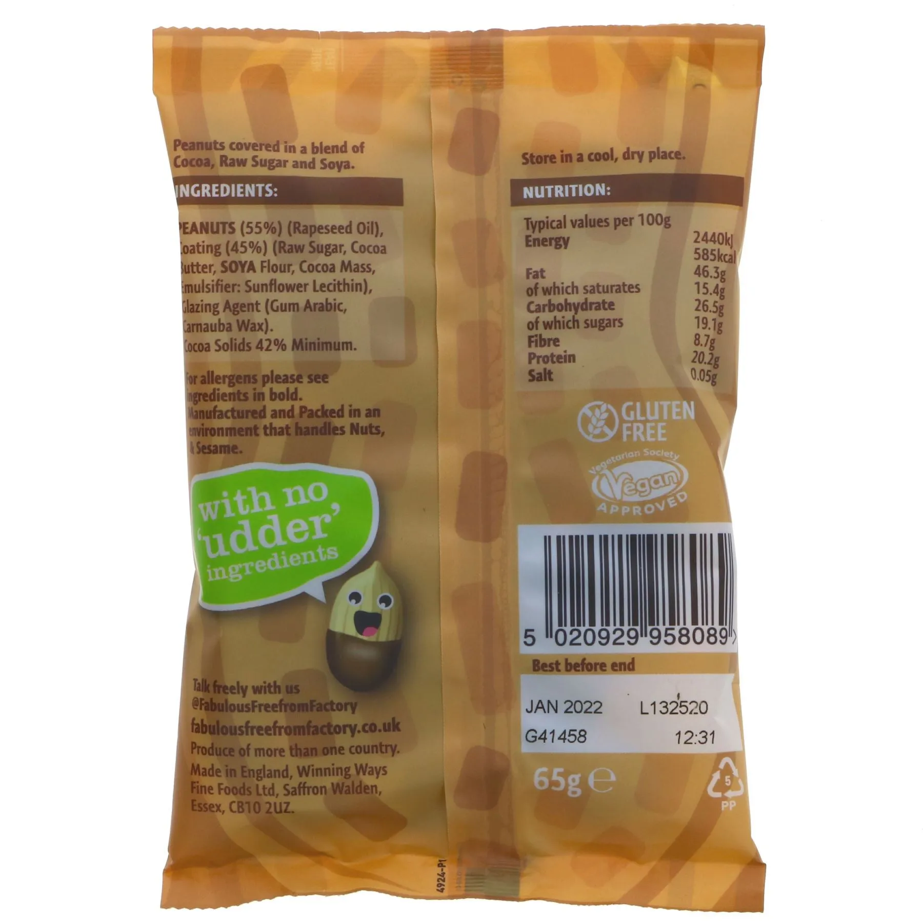 Fabulous Free From Factory | Chocovered Peanuts | 65G