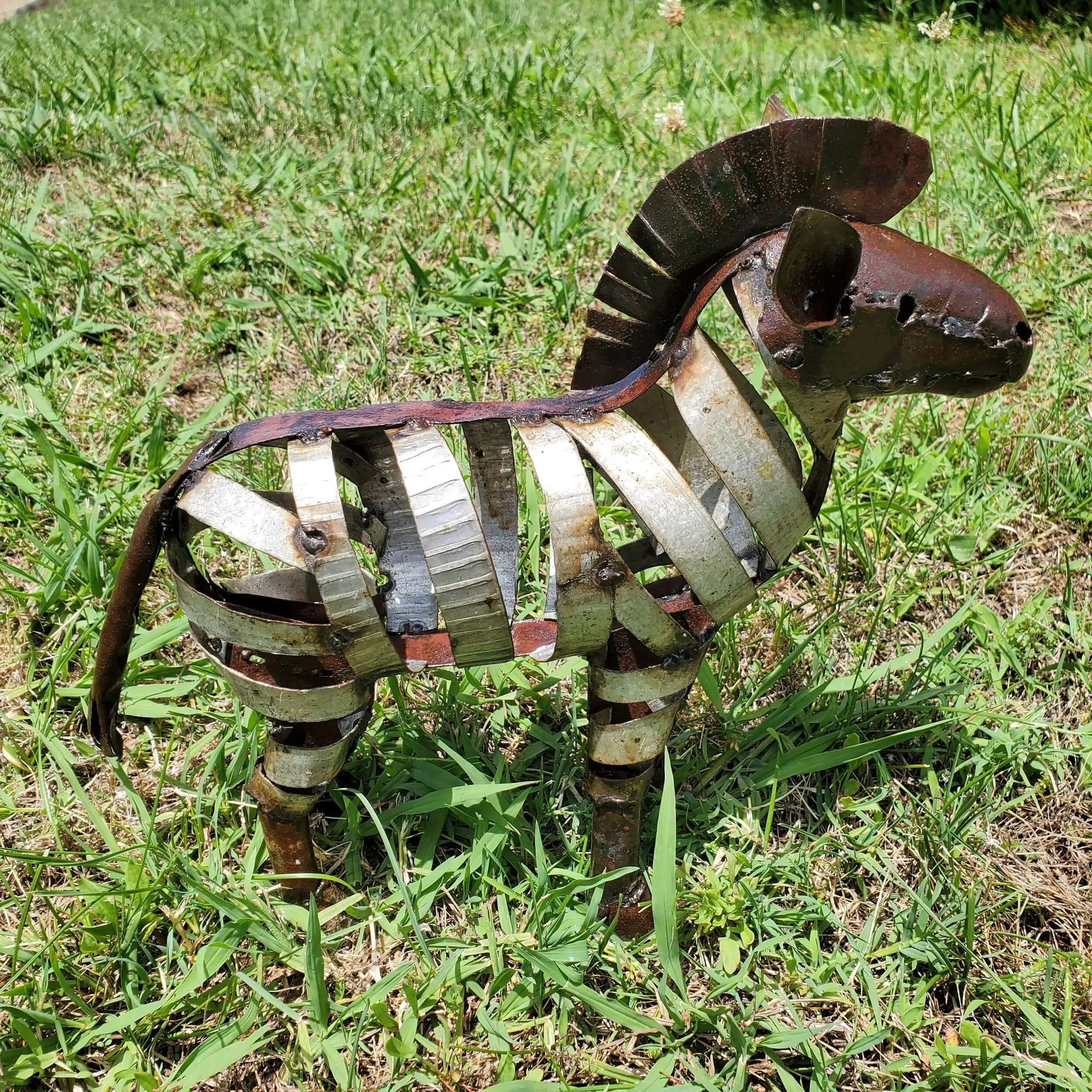 Fair Trade Recycled Metal Ribbon Zebra Sculpture Handcrafted in Zimbabwe, Africa