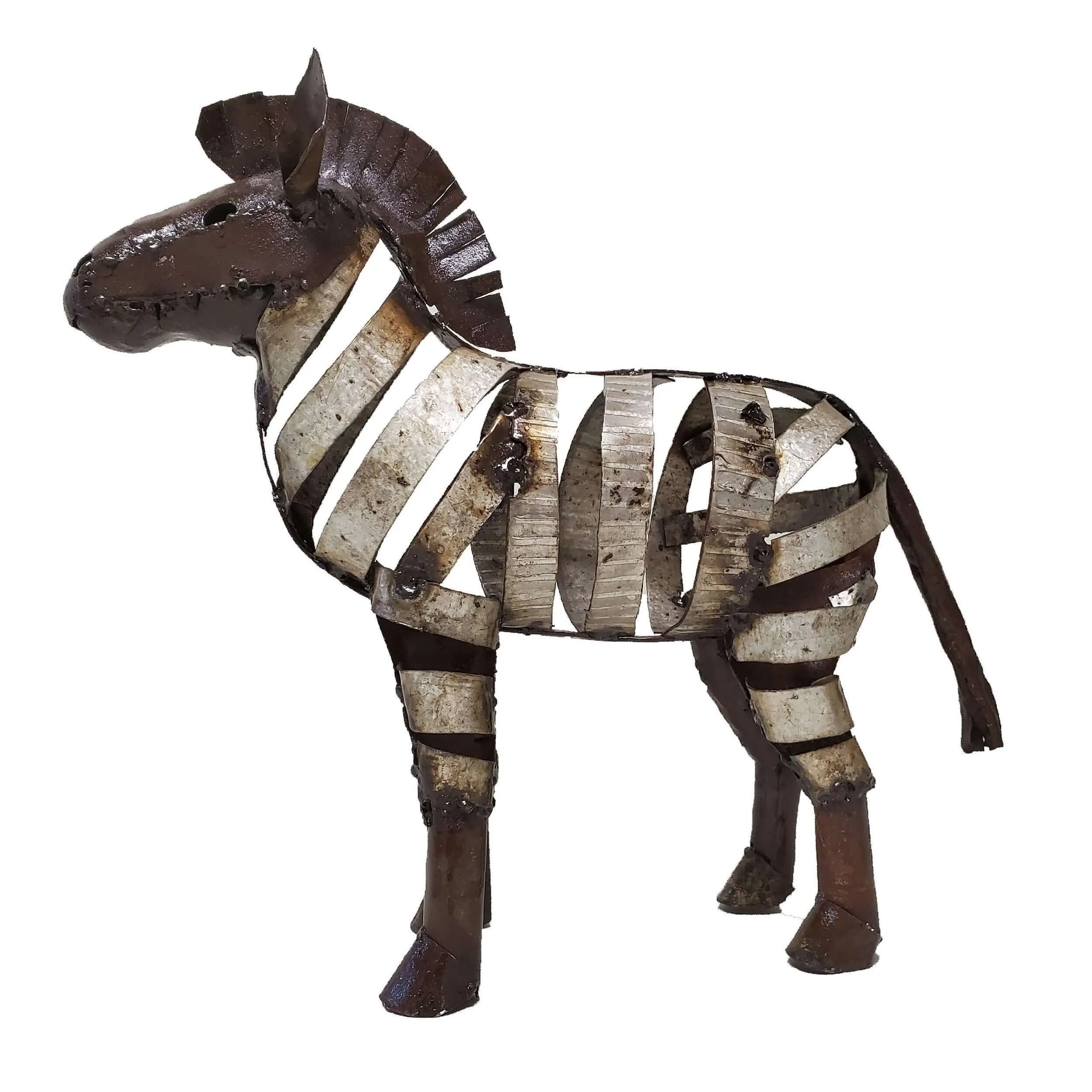 Fair Trade Recycled Metal Ribbon Zebra Sculpture Handcrafted in Zimbabwe, Africa