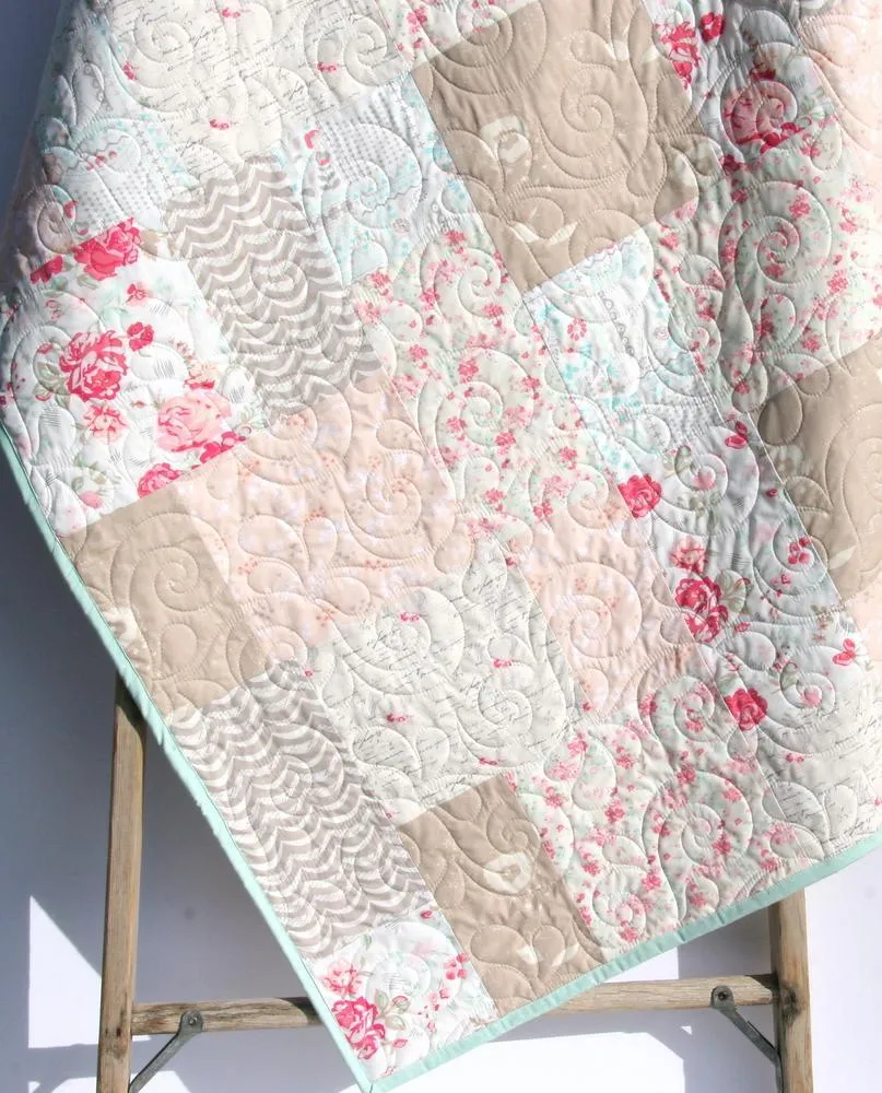 Farmhouse Baby Quilt, Floral Minky Blanket, Flower Crib Bedding, Vintage Chic Roses