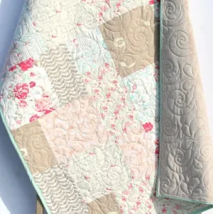 Farmhouse Baby Quilt, Floral Minky Blanket, Flower Crib Bedding, Vintage Chic Roses
