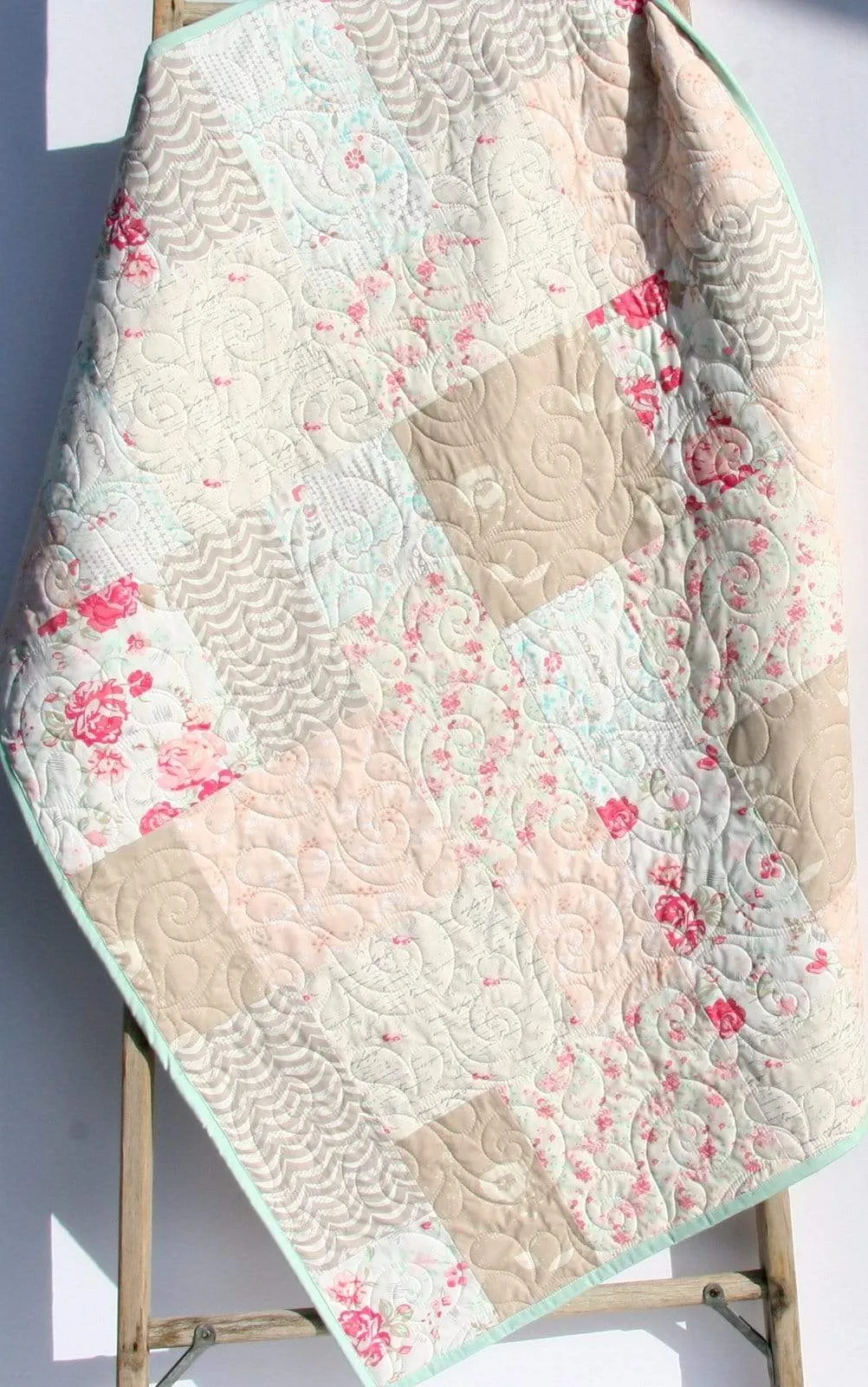 Farmhouse Baby Quilt, Floral Minky Blanket, Flower Crib Bedding, Vintage Chic Roses