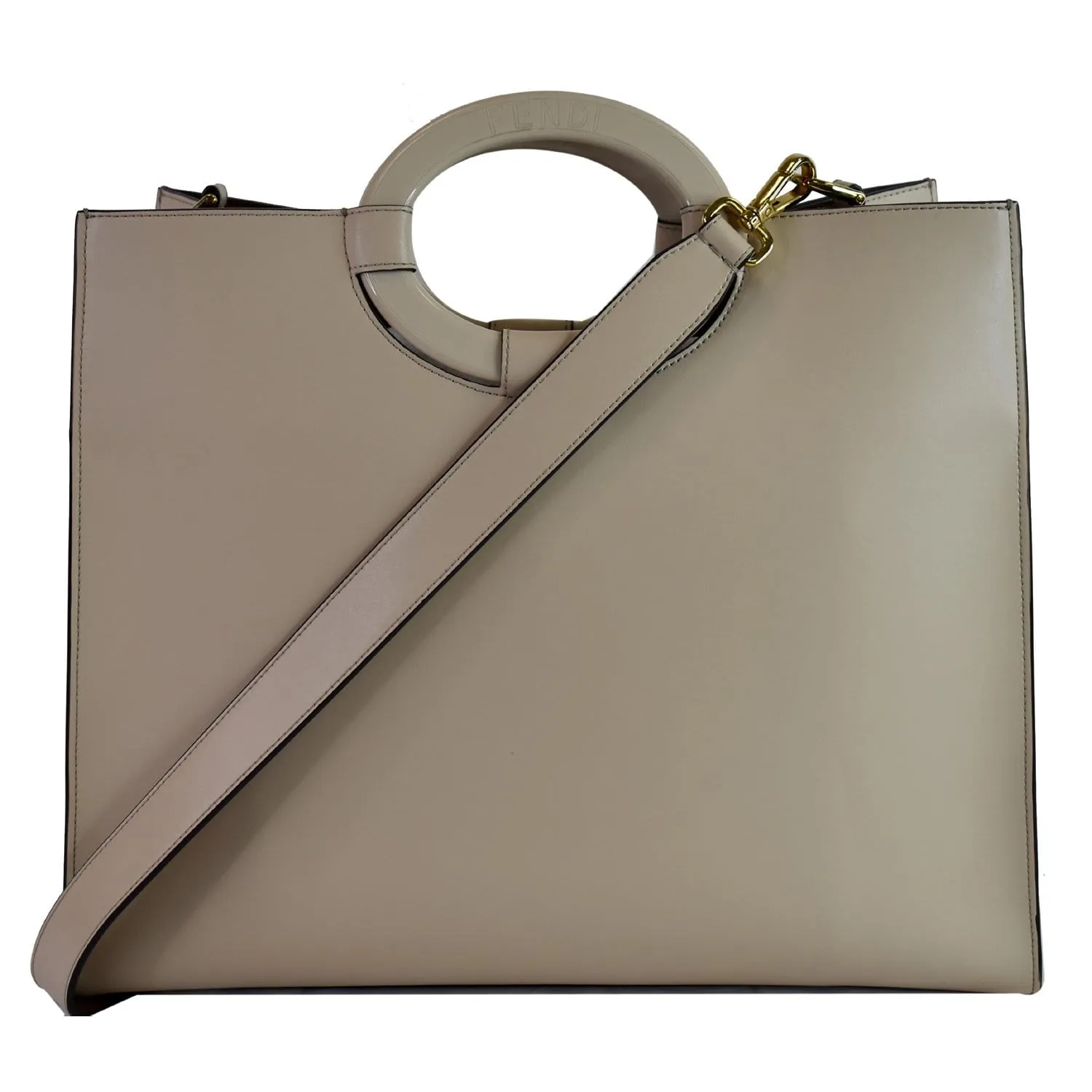 FENDI Runaway Large Perforated Leather Shopper Tote Bag Beige