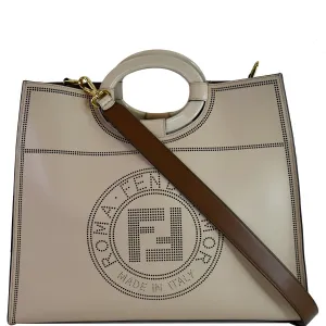 FENDI Runaway Large Perforated Leather Shopper Tote Bag Beige