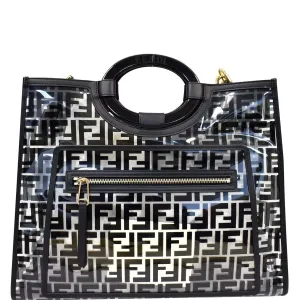 FENDI Runaway Shopper Medium TPU FF Leather Tote Bag Black