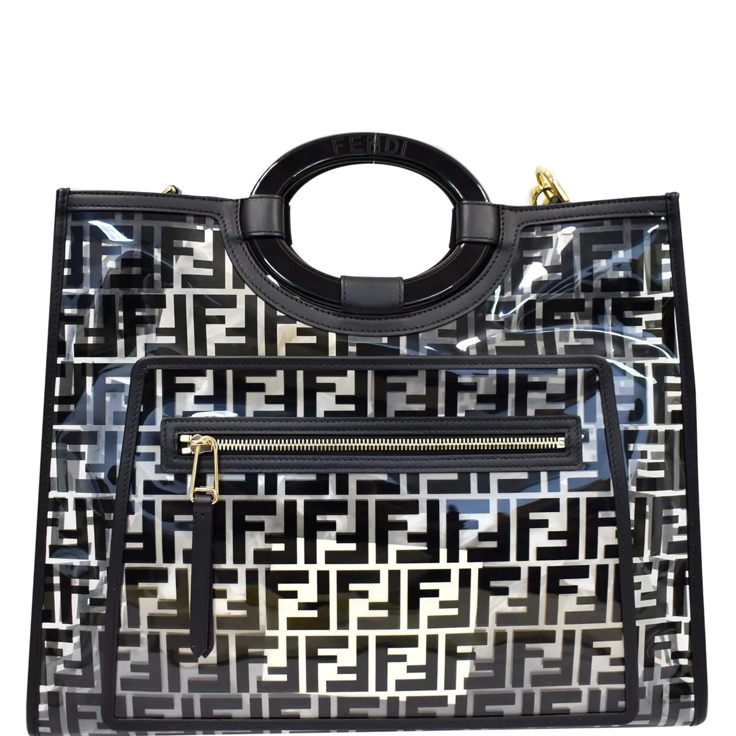 FENDI Runaway Shopper Medium TPU FF Leather Tote Bag Black