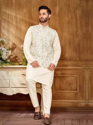 Festive Attire  Cream Kurta Set with Luxurious Gold Embroidery