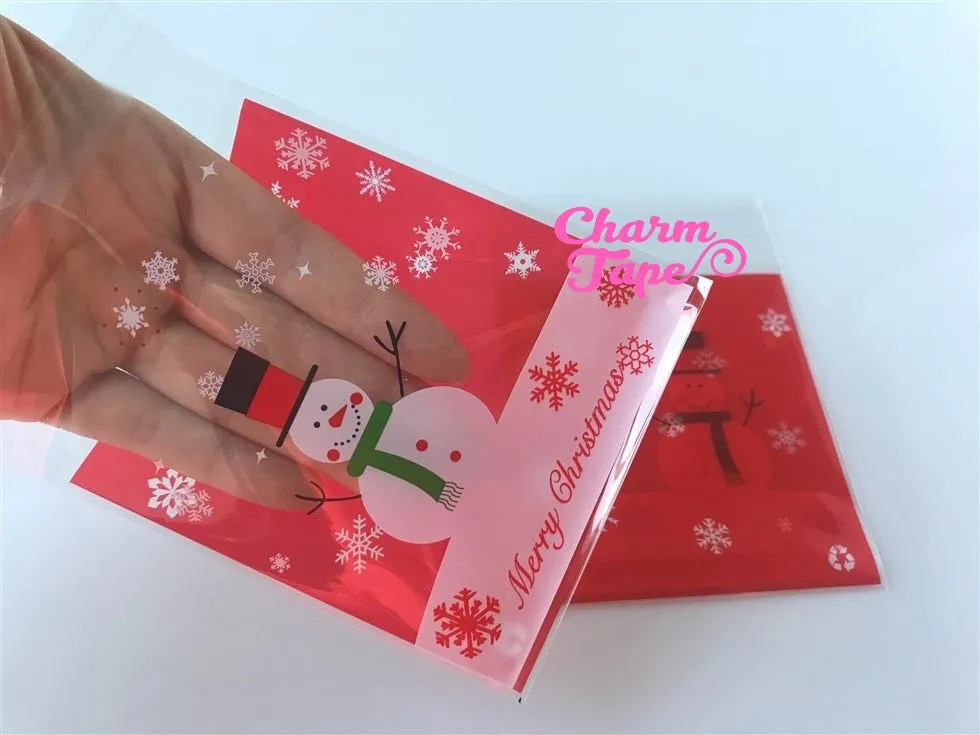 Festive Snowman Gift Bags Cello Bags Self-adhesive Cookie bags - Favors Bags - Party bags 20/50/100 bags CB58