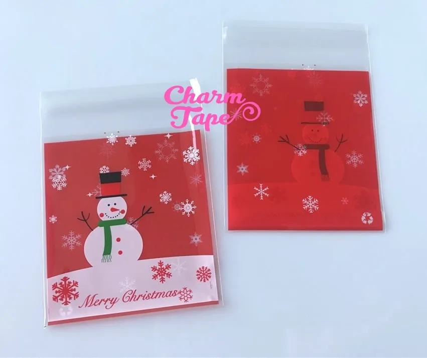Festive Snowman Gift Bags Cello Bags Self-adhesive Cookie bags - Favors Bags - Party bags 20/50/100 bags CB58