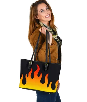 Flames on Black Vegan Leather Tote Bag