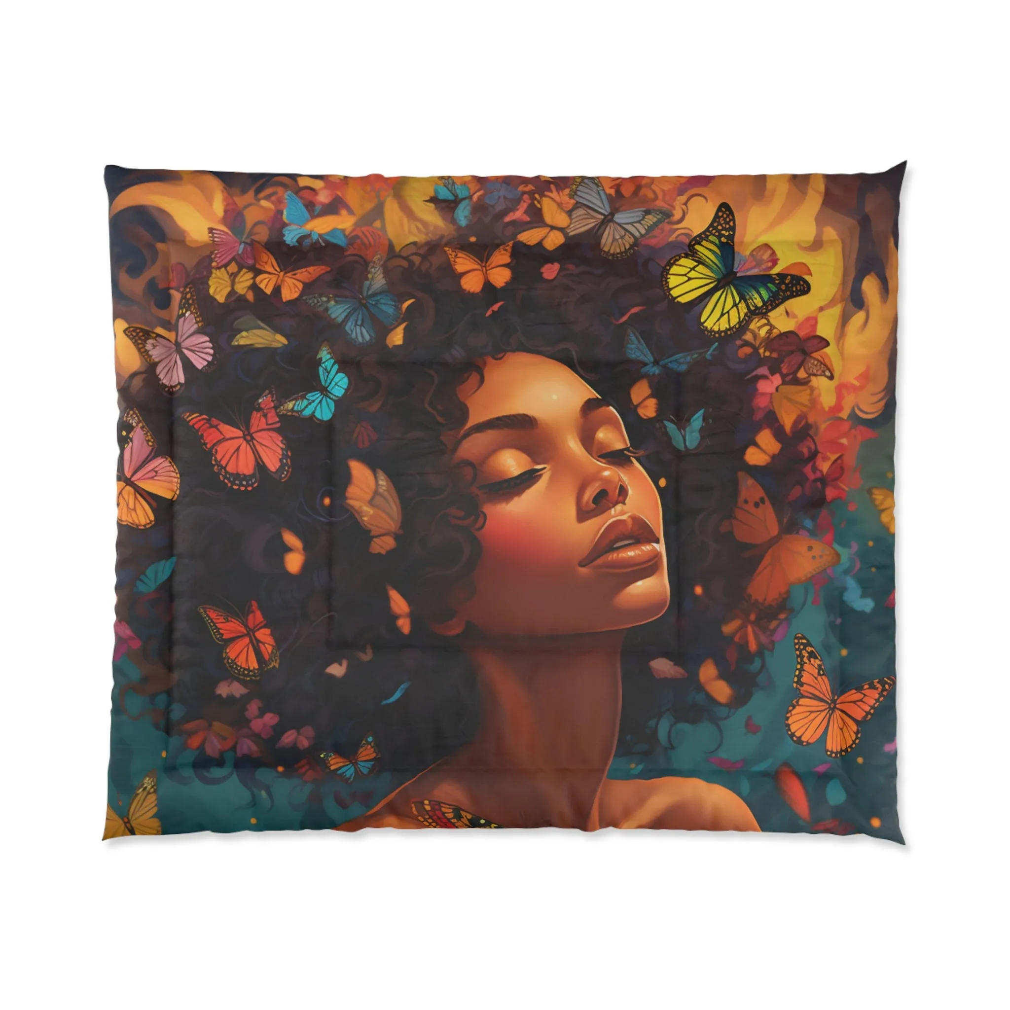 Fluttering Embrace: The Butterfly Woman's Luxurious Comforter