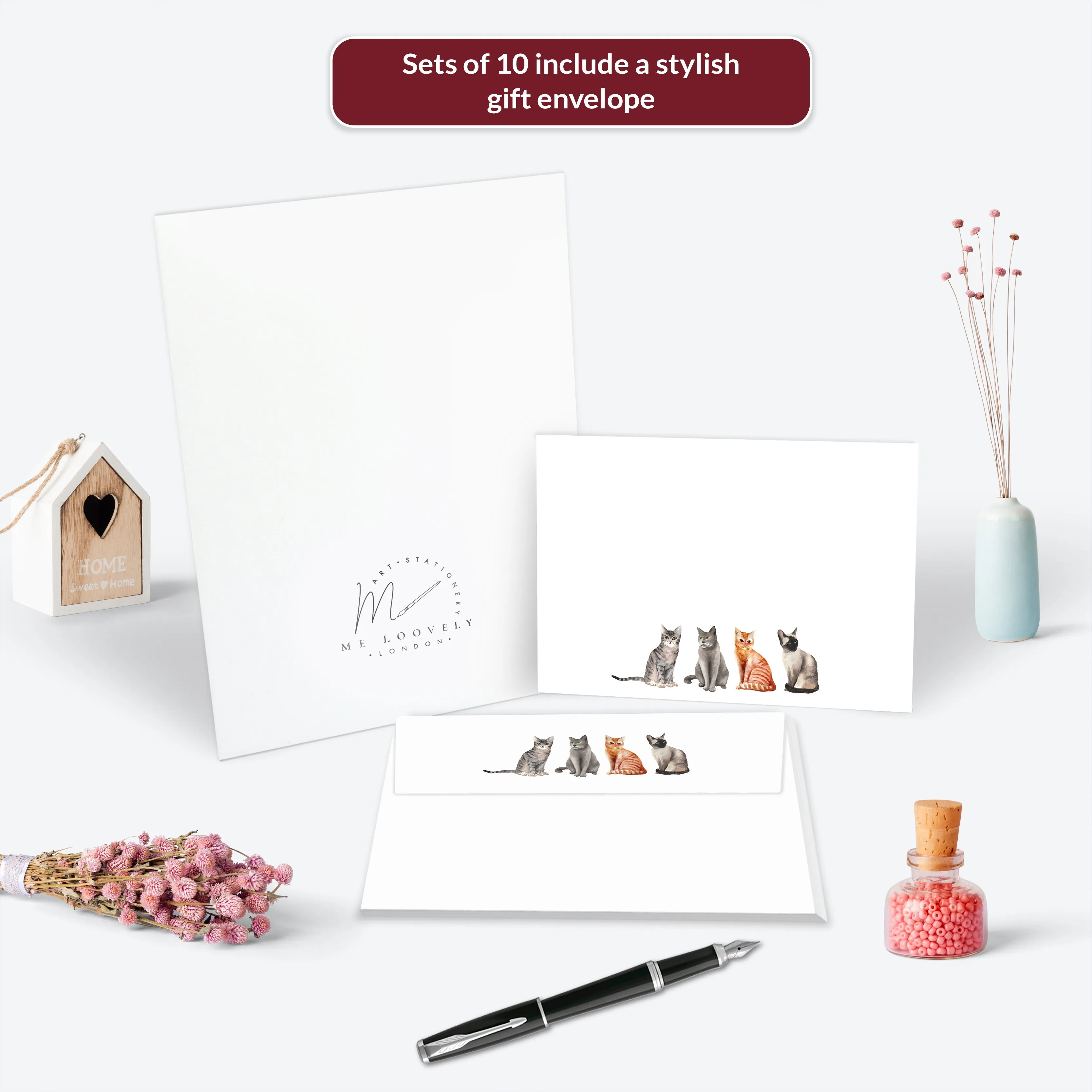Four Cats Flat Notecard Set
