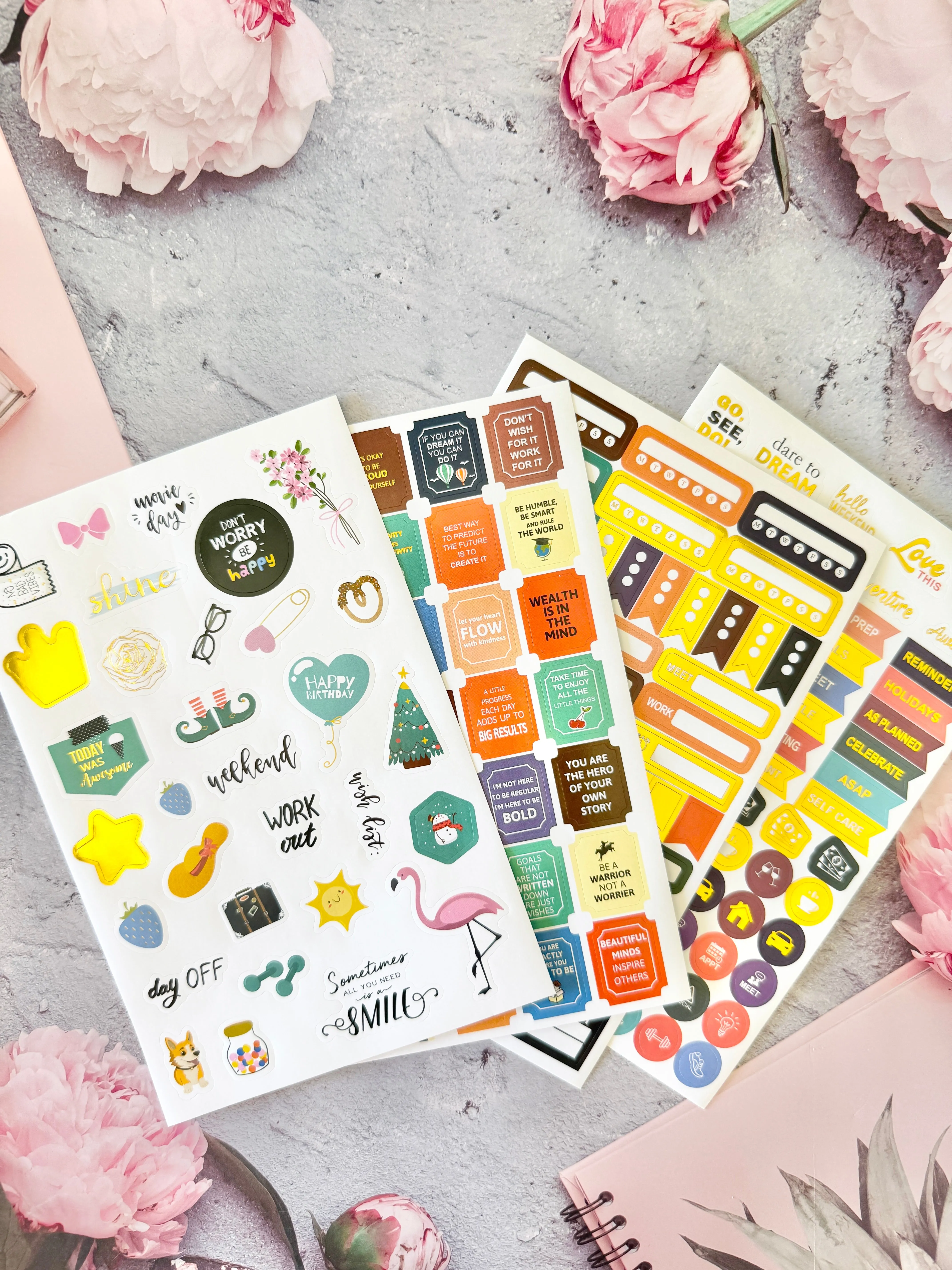 Functional & Colorful Sticker Kit - Set of 4 Pages