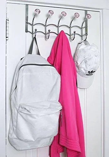 Galashield Over The Door Hook Rack 5 Pink Acrylic Hooks and Stainless Steel Organizer Rack (10 Hanging Hooks)