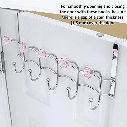 Galashield Over The Door Hook Rack 5 Pink Acrylic Hooks and Stainless Steel Organizer Rack (10 Hanging Hooks)
