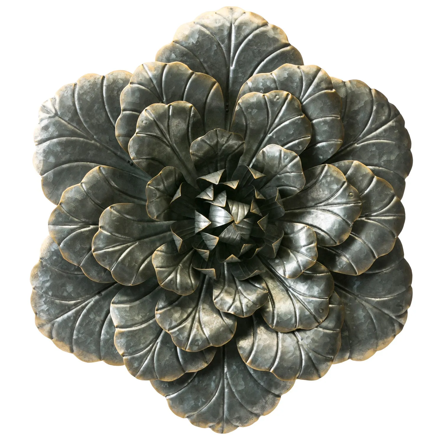 Galvanized Metal Large Flower with Gold Highlights,6awd174