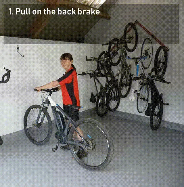 Garage bike rack for 3 bikes   3 sets of helmets, backpacks and coats