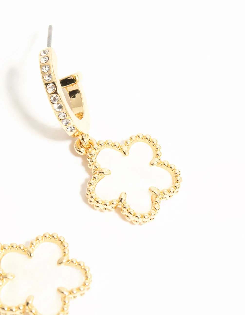 Gold Plated Flower Drop Diamante Hoop Earrings