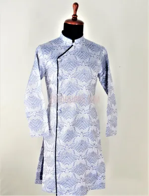 Gray Ao Dai Men -  Áo Dài Nam Gấm Xám Xanh