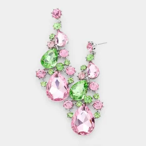 Green and Pink Crystal Pear Shaped Vine Pageant Earrings  | Prom Jewelry | 478451
