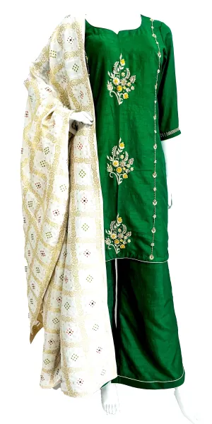 Green Hand Embroidered Palazzo Suit with Cut Dana Work