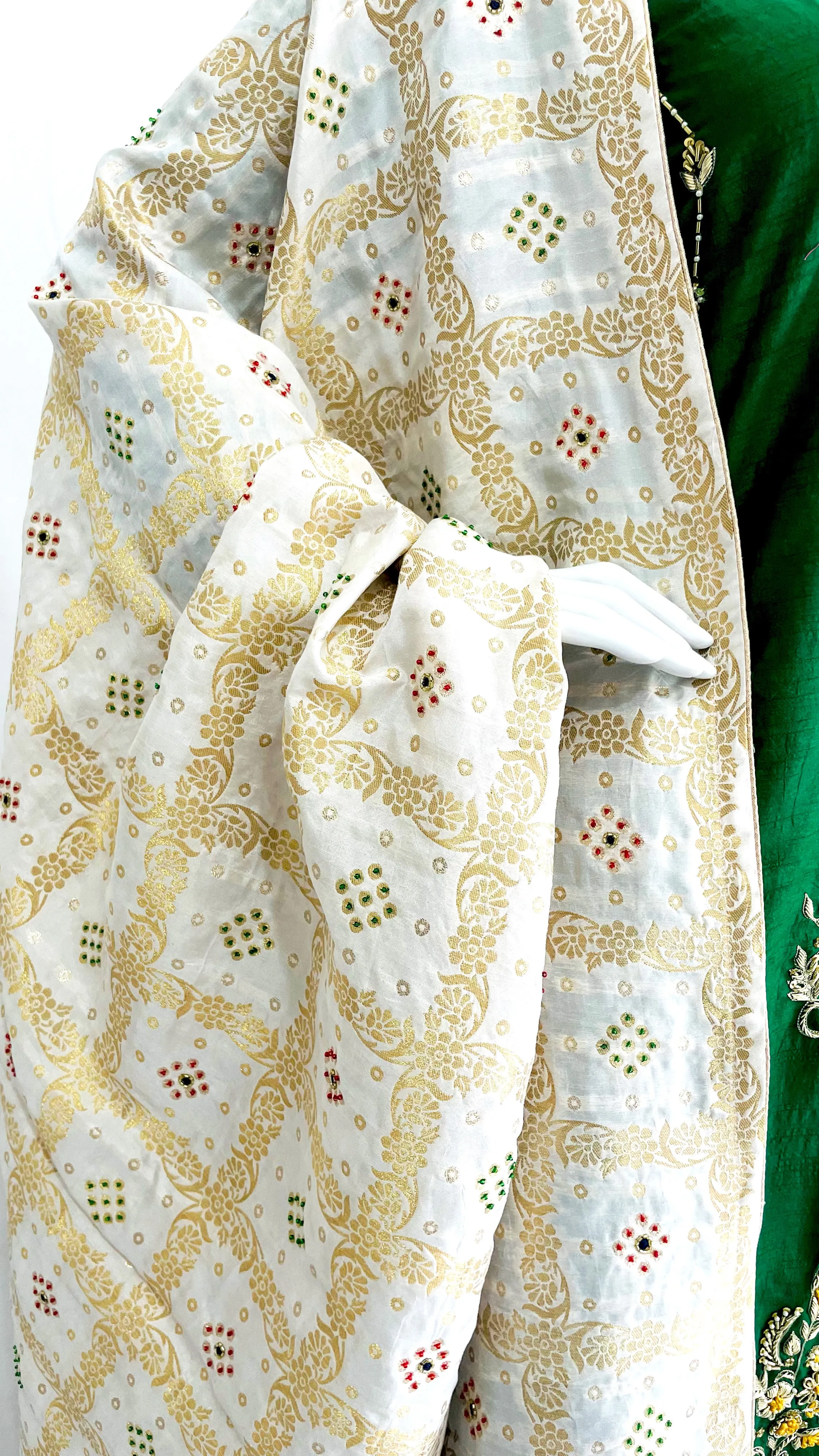 Green Hand Embroidered Palazzo Suit with Cut Dana Work