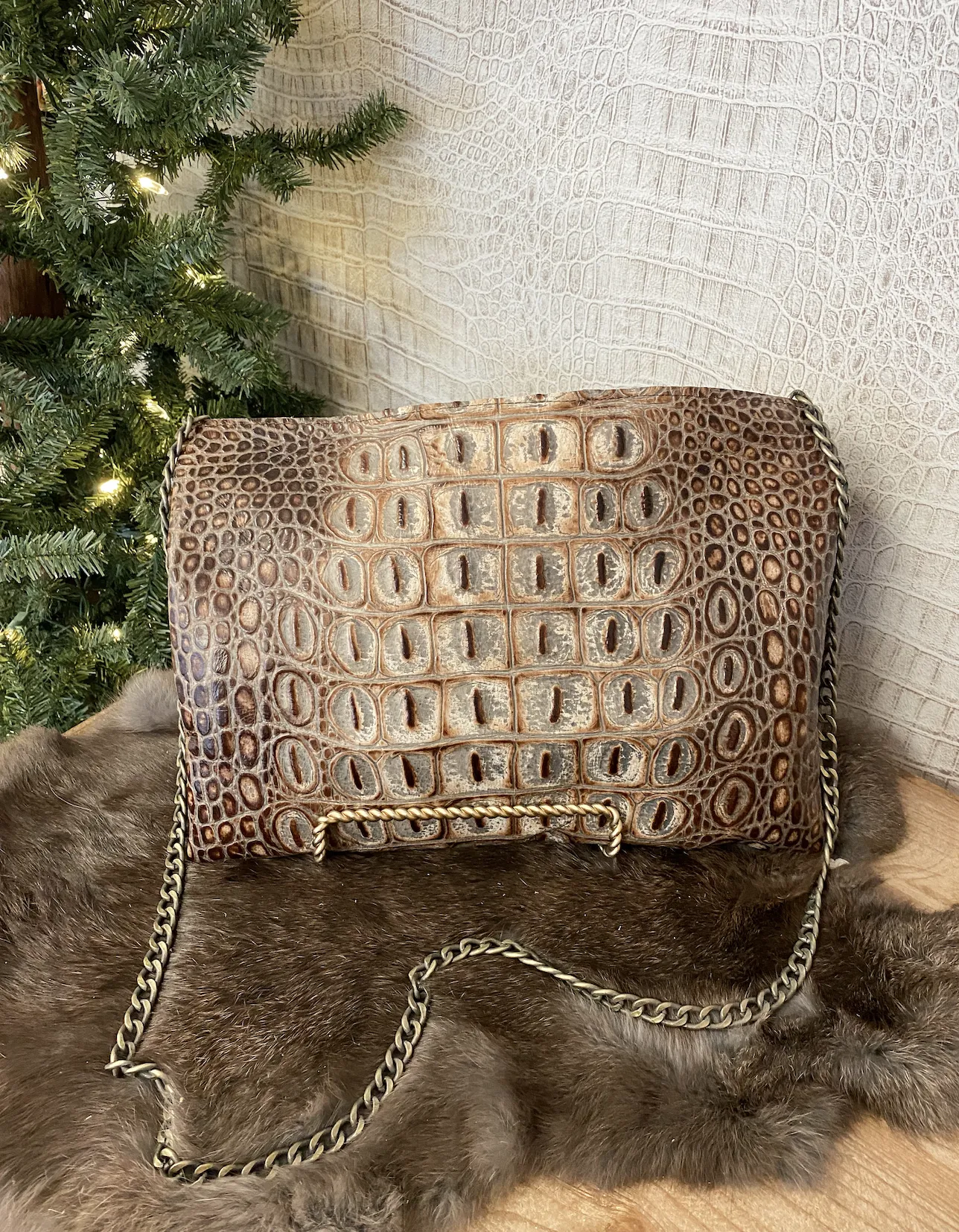 Grey/Brown Croc With Linebacker Flap