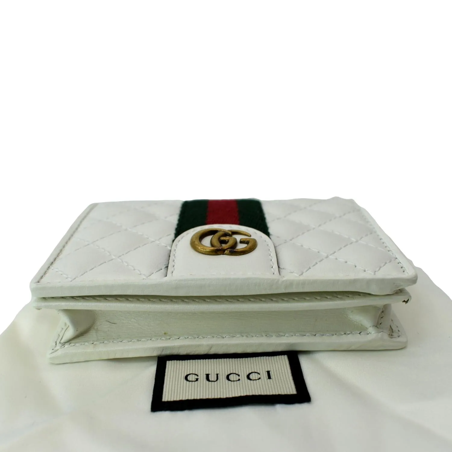 GUCCI Double G Web Trapuntata Card Case Wallet White 536453