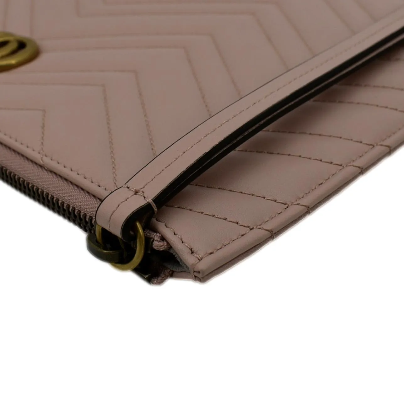 GUCCI GG Marmont Quilted Leather Zip Pouch Bag Pink 476440