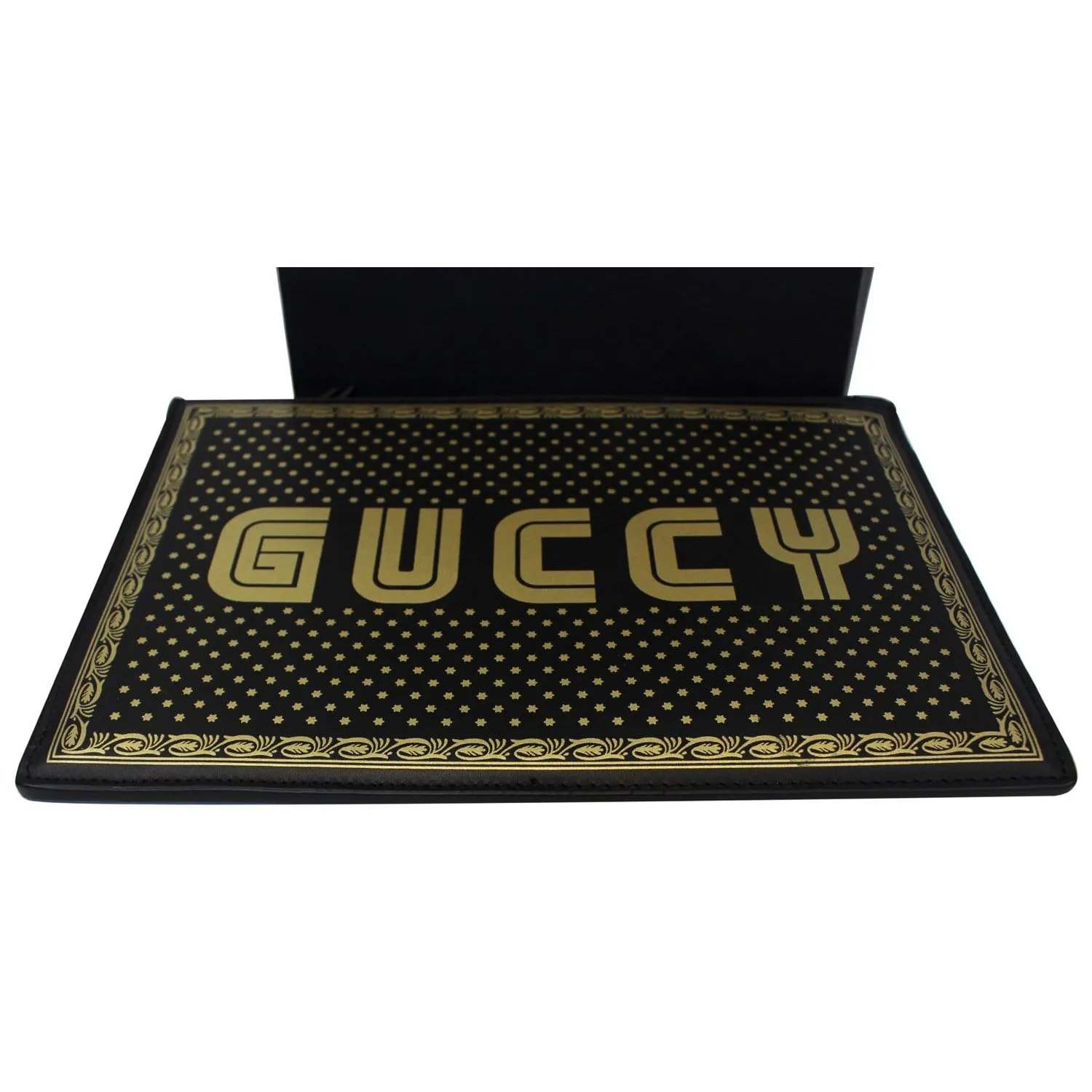 GUCCI GUCCY Star Print Leather Clutch Bag Black 510489 - Last Call