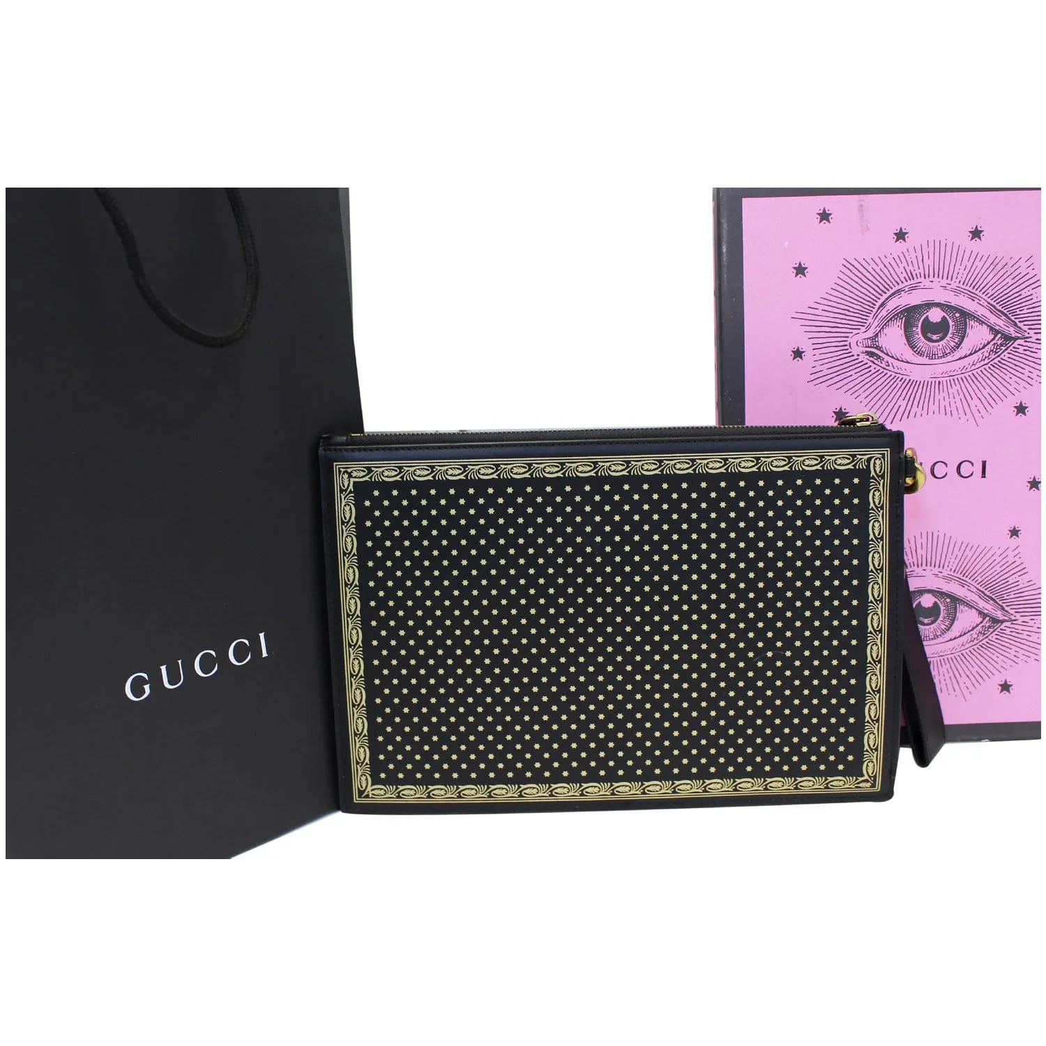 GUCCI GUCCY Star Print Leather Clutch Bag Black 510489 - Last Call