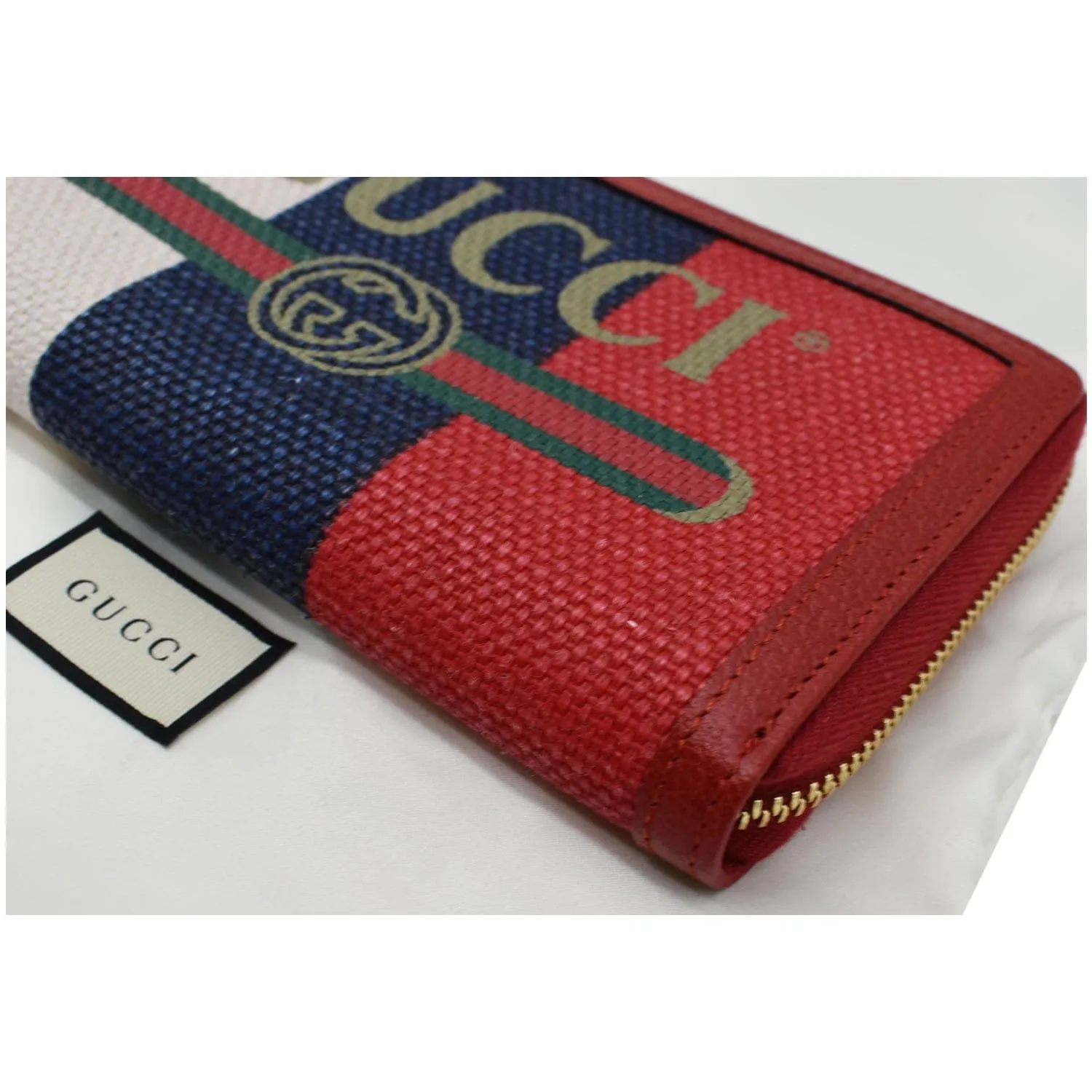 GUCCI Web Stripe Canvas Zippy Wallet Multicolor 524790