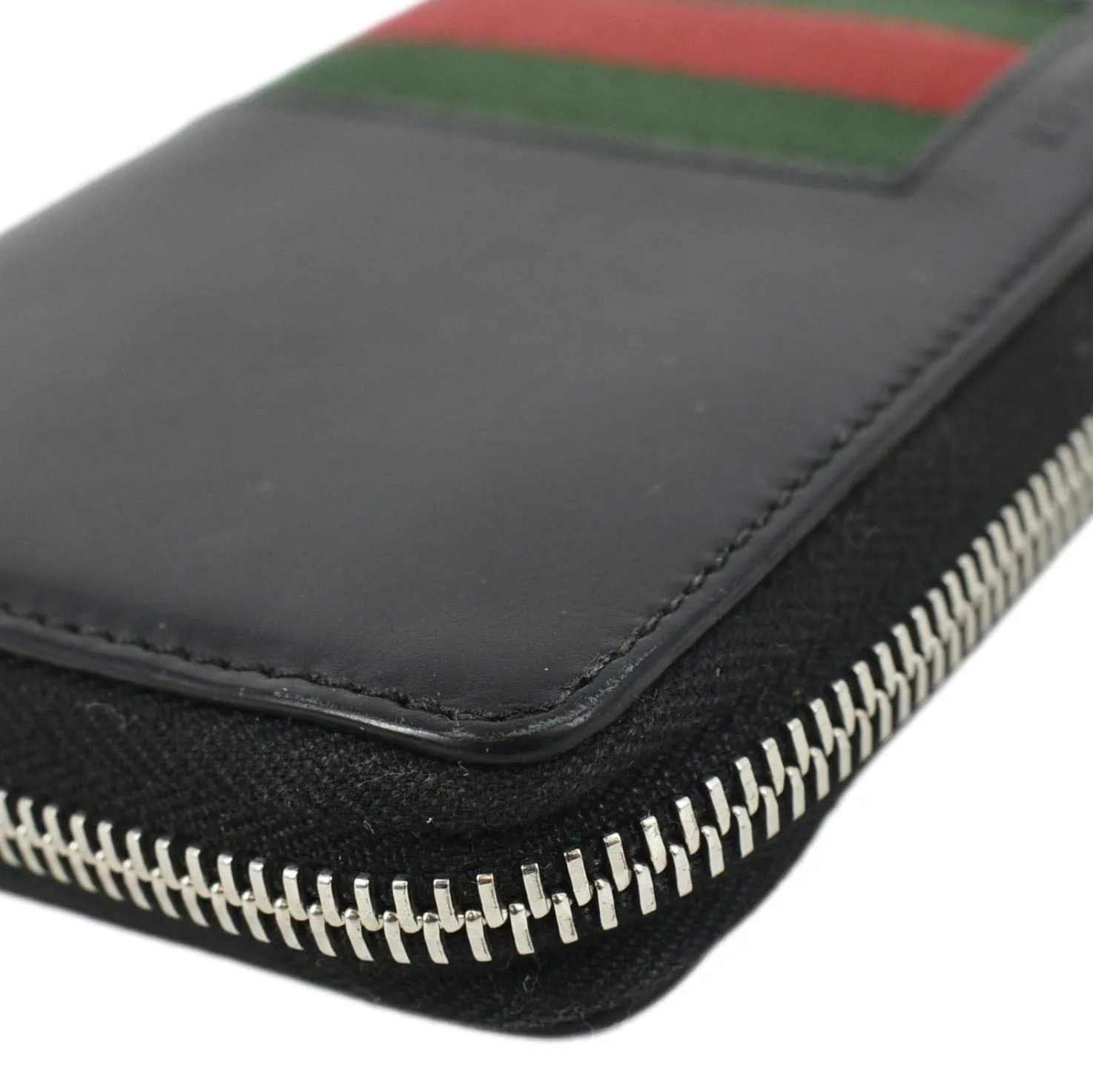 GUCCI Web Stripe Leather Zippy Wallet Black 408831