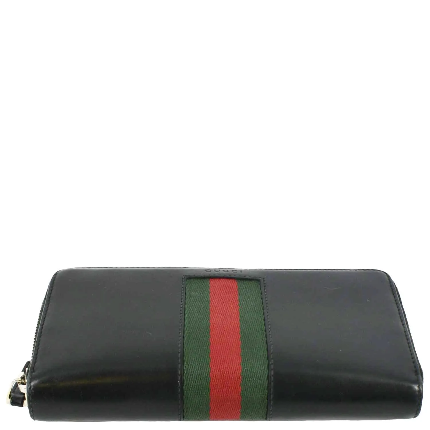 GUCCI Web Stripe Leather Zippy Wallet Black 408831
