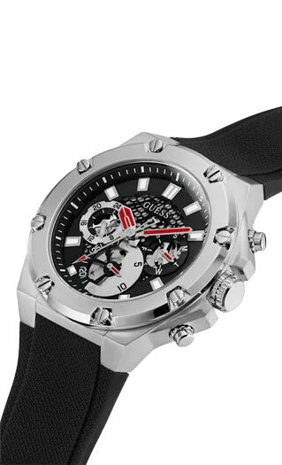 Guess Gents Third Gear Silver & Black Watch