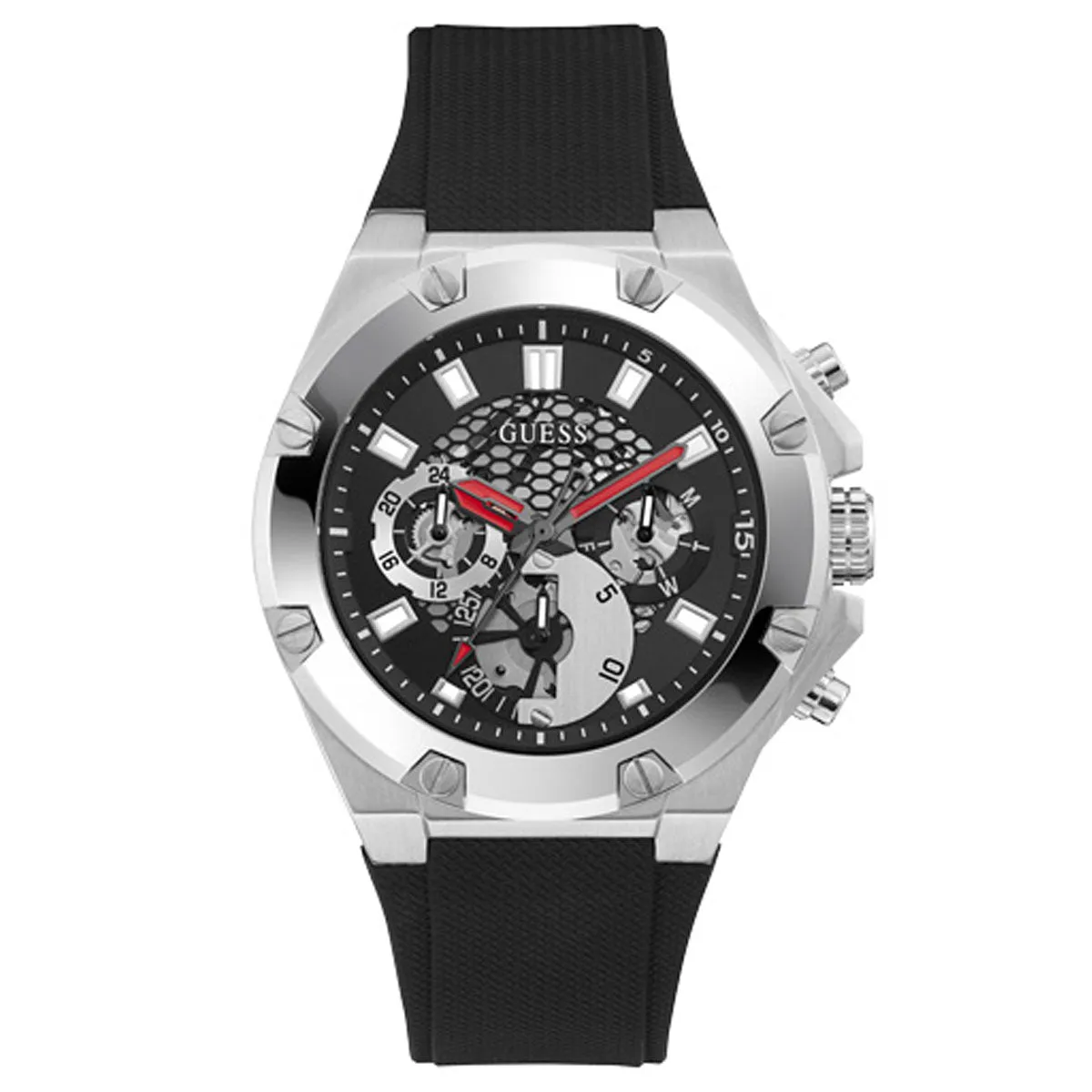 Guess Gents Third Gear Silver & Black Watch