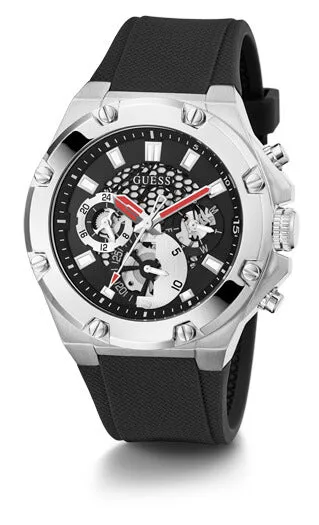 Guess Gents Third Gear Silver & Black Watch