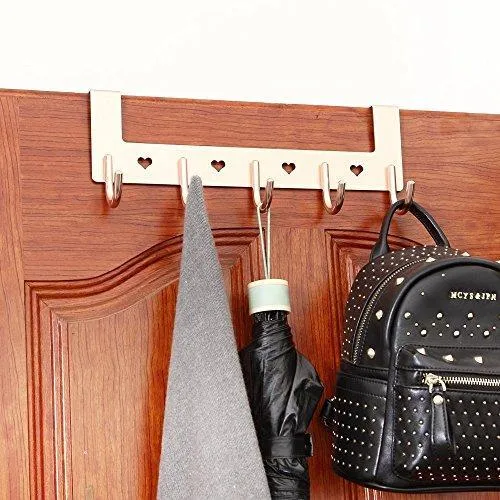 Gulevy Rose Gold Over The Door Hook Organizer Rack - 5 Hook Over Door Hanger Hook - Heavy Duty Towel Hook Set/Robe Hook Set/Clothes Hanger Rack - Rose Gold