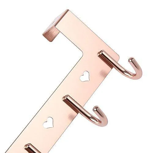 Gulevy Rose Gold Over The Door Hook Organizer Rack - 5 Hook Over Door Hanger Hook - Heavy Duty Towel Hook Set/Robe Hook Set/Clothes Hanger Rack - Rose Gold
