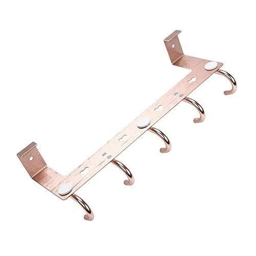 Gulevy Rose Gold Over The Door Hook Organizer Rack - 5 Hook Over Door Hanger Hook - Heavy Duty Towel Hook Set/Robe Hook Set/Clothes Hanger Rack - Rose Gold