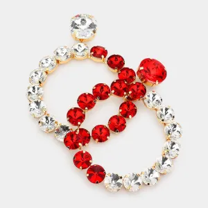 Half Clear Crystal Half Red Stone Round Link Pageant Earrings  | Pageant Jewelry | 563187