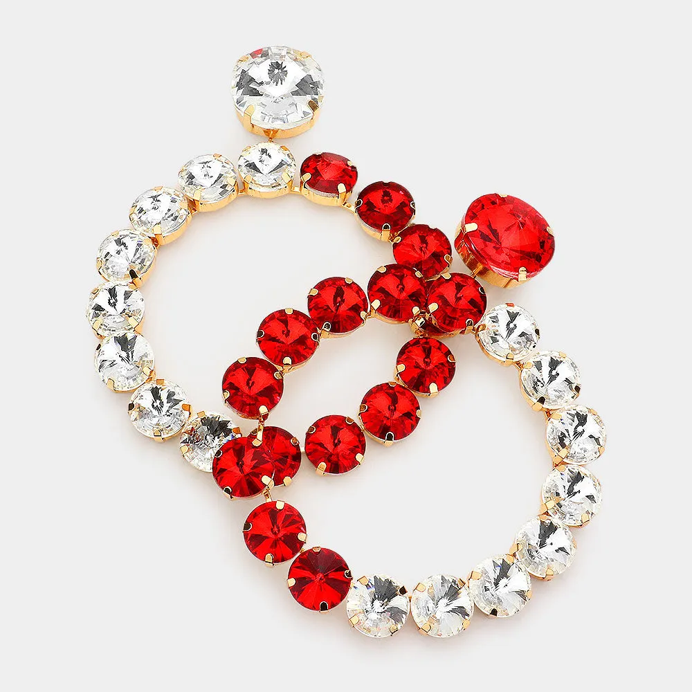 Half Clear Crystal Half Red Stone Round Link Pageant Earrings  | Pageant Jewelry | 563187